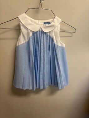 Jacadi sleeveless tunic top size 6 - collared and pleated- sky blue and white
